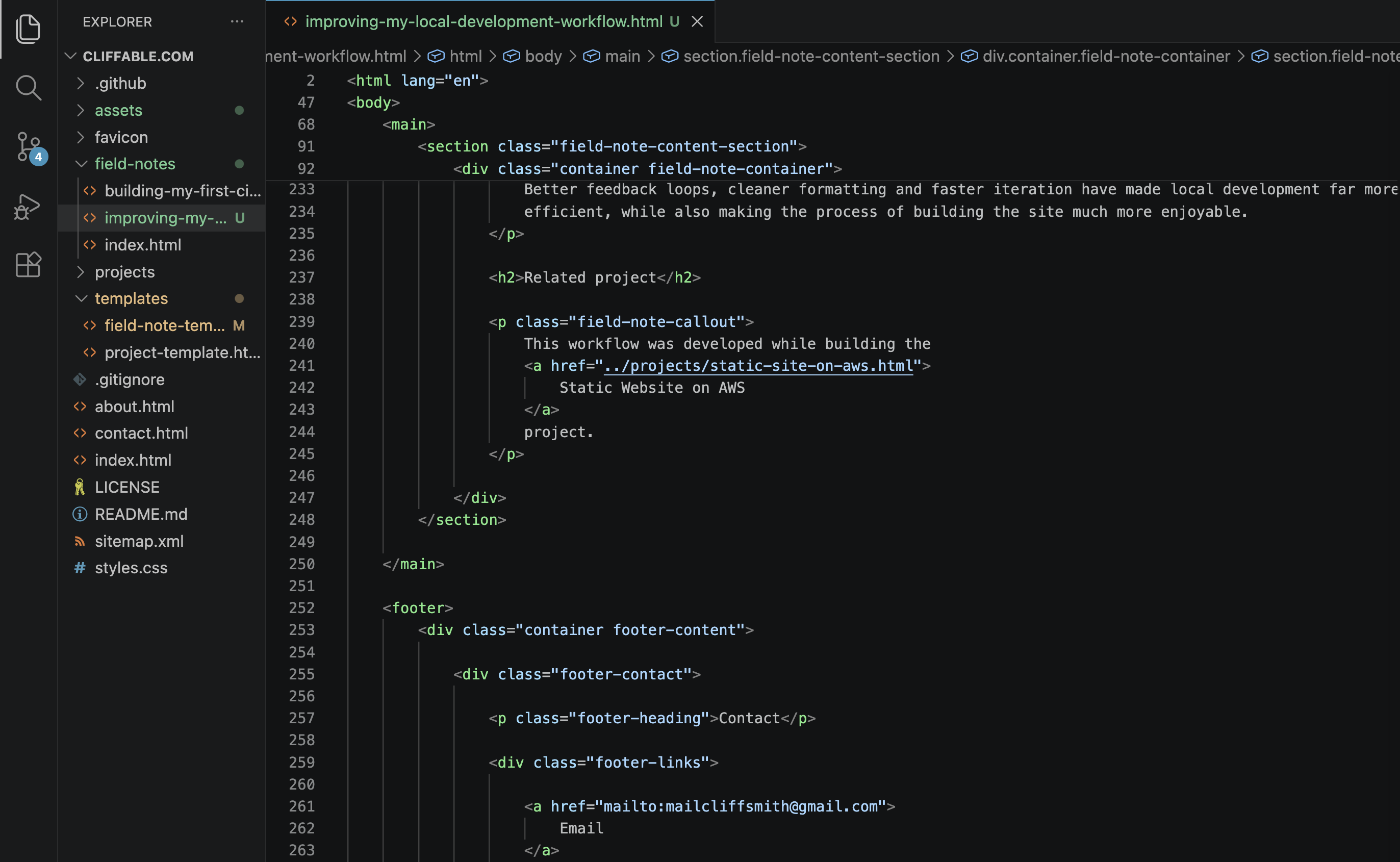 Cliffable website preview running locally with Live Server